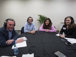 Neil Blumenthal (center left) and Rachel Shechtman (center right) joined co-hosts Jennifer Overstreet (right) and Bill Thorne (left).